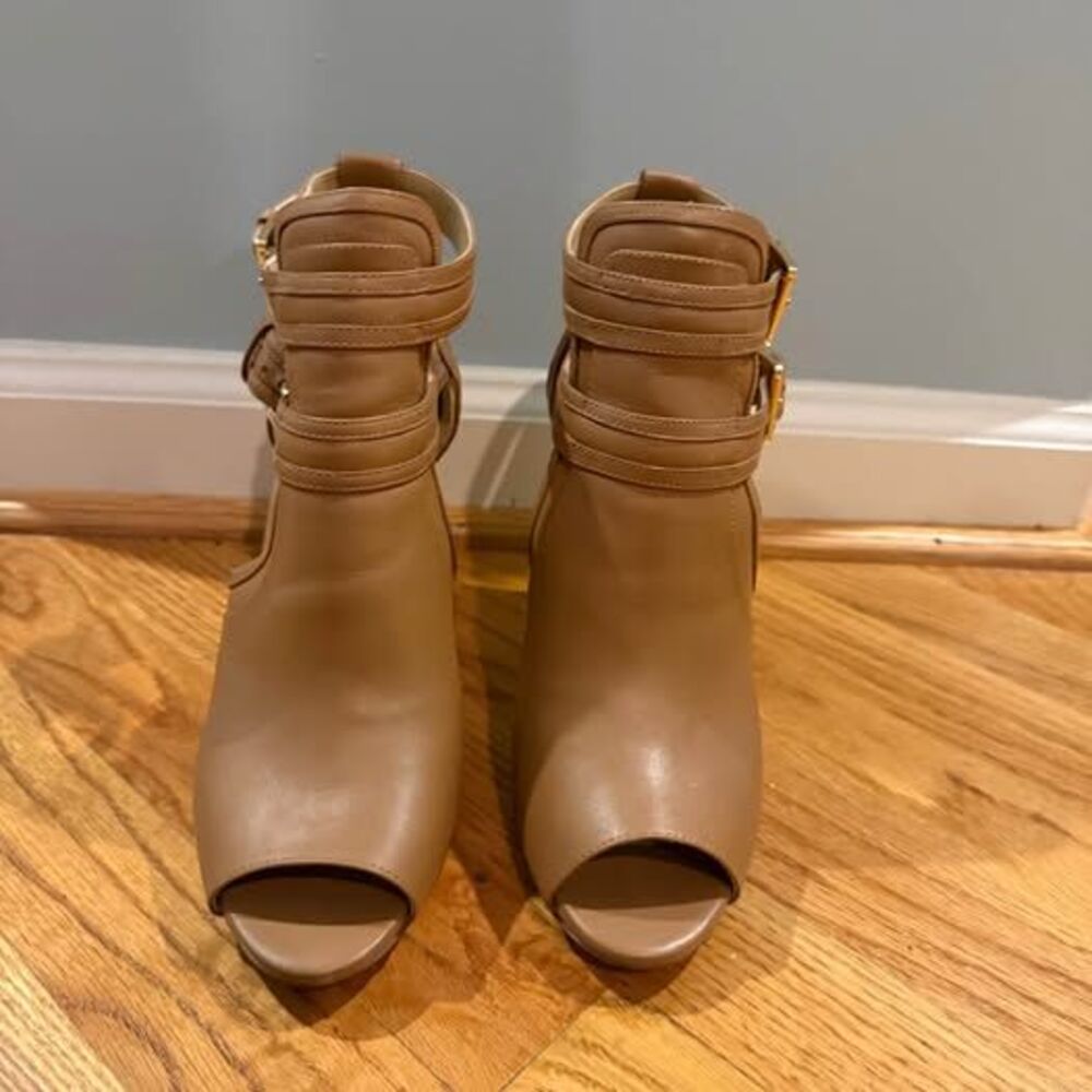 Michael Kors Tan Leather Peep-Toe Ankle Boots 8.5M